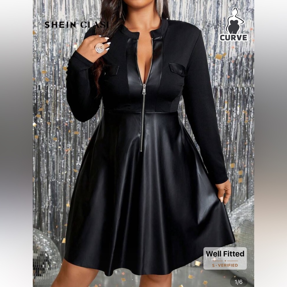 Chic Black dress with Faux Leather Details